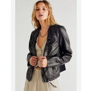 Free People We The Free Happy Attitude Vegan Biker Jacket Black Size Small